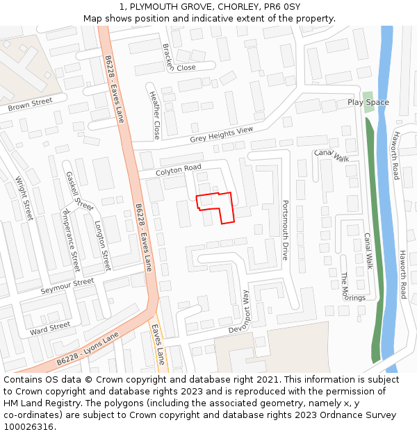 1, PLYMOUTH GROVE, CHORLEY, PR6 0SY: Location map and indicative extent of plot