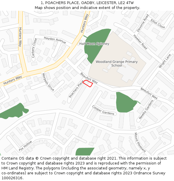 1, POACHERS PLACE, OADBY, LEICESTER, LE2 4TW: Location map and indicative extent of plot