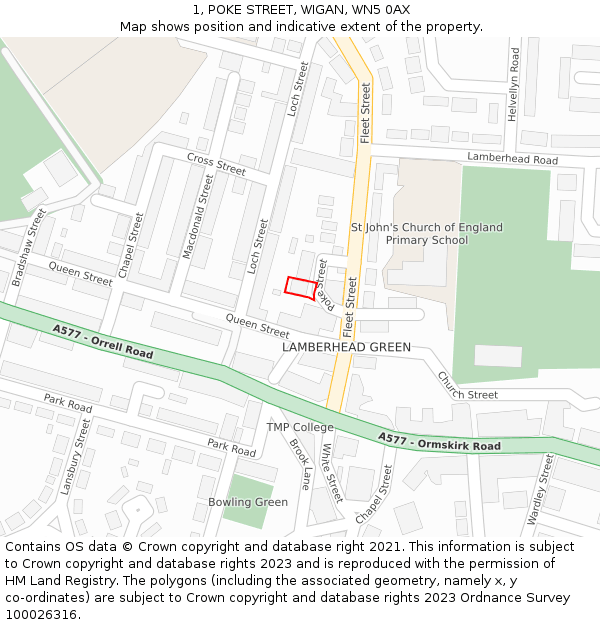 1, POKE STREET, WIGAN, WN5 0AX: Location map and indicative extent of plot