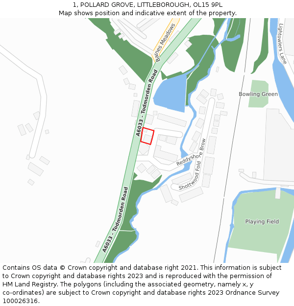1, POLLARD GROVE, LITTLEBOROUGH, OL15 9PL: Location map and indicative extent of plot