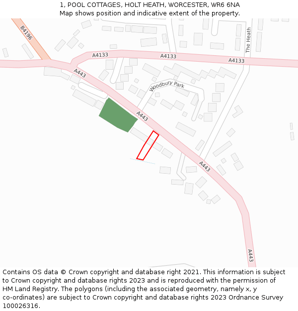 1, POOL COTTAGES, HOLT HEATH, WORCESTER, WR6 6NA: Location map and indicative extent of plot