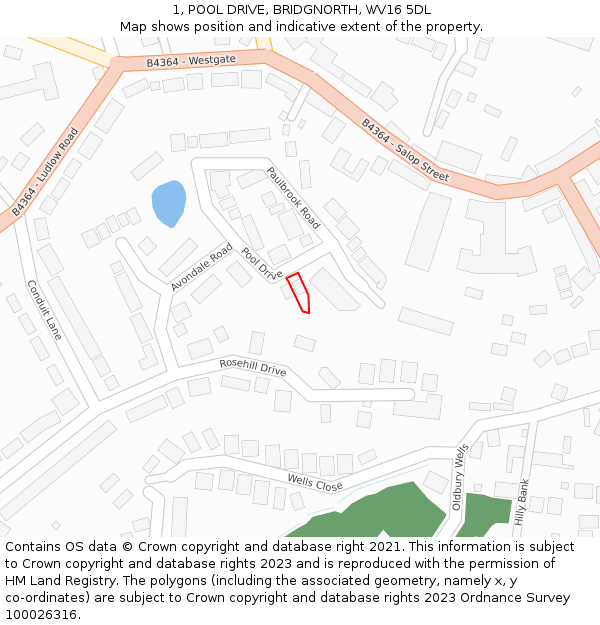 1, POOL DRIVE, BRIDGNORTH, WV16 5DL: Location map and indicative extent of plot