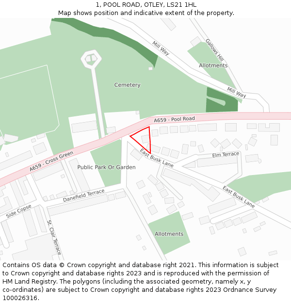 1, POOL ROAD, OTLEY, LS21 1HL: Location map and indicative extent of plot