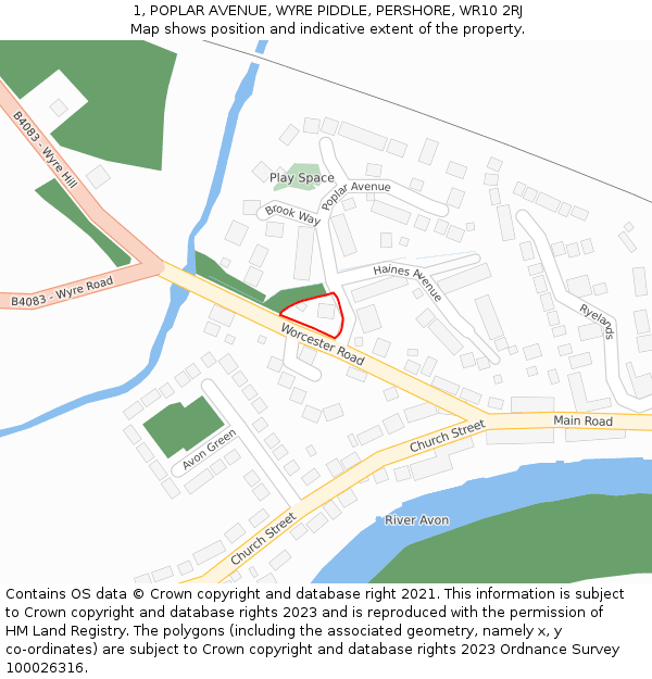 1, POPLAR AVENUE, WYRE PIDDLE, PERSHORE, WR10 2RJ: Location map and indicative extent of plot