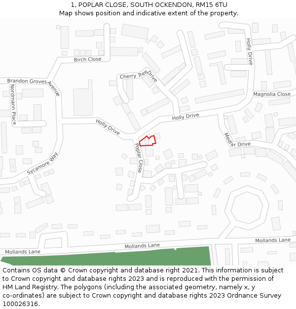 1, POPLAR CLOSE, SOUTH OCKENDON, RM15 6TU: Location map and indicative extent of plot