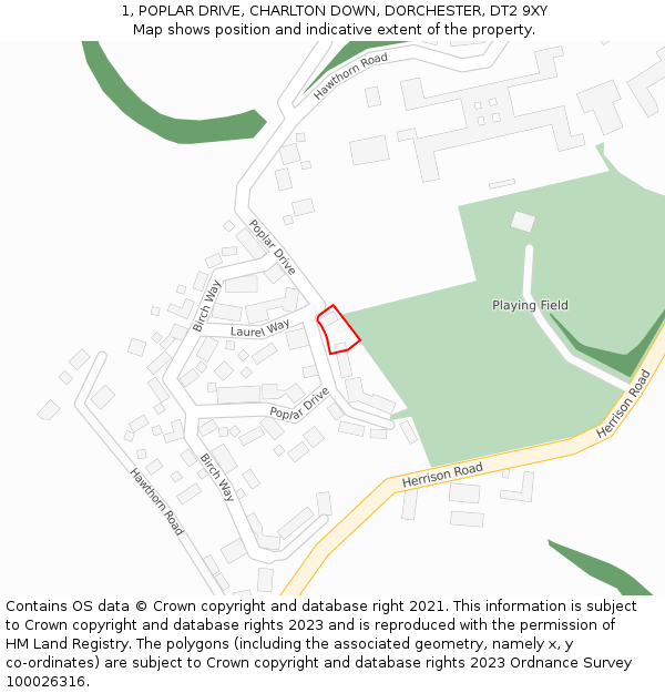 1, POPLAR DRIVE, CHARLTON DOWN, DORCHESTER, DT2 9XY: Location map and indicative extent of plot