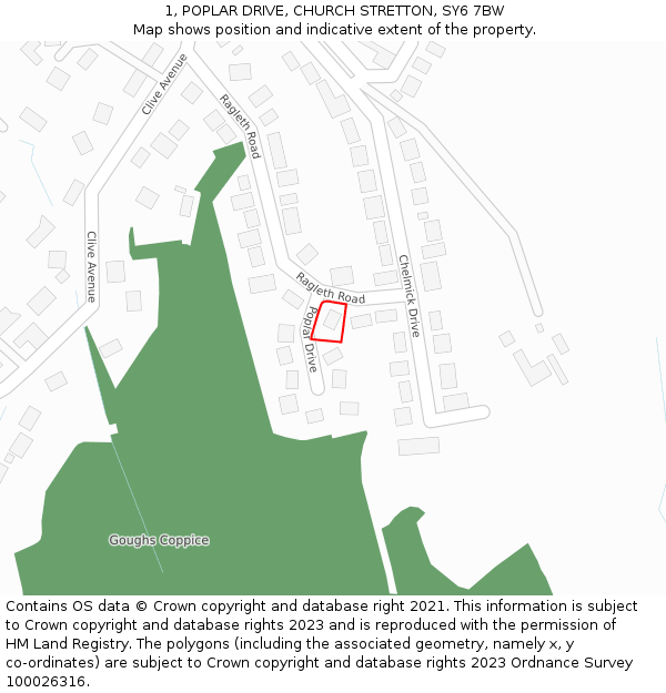 1, POPLAR DRIVE, CHURCH STRETTON, SY6 7BW: Location map and indicative extent of plot