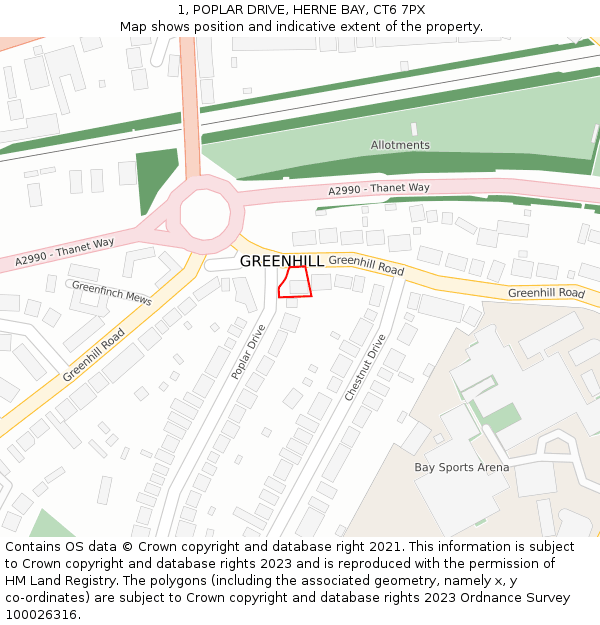 1, POPLAR DRIVE, HERNE BAY, CT6 7PX: Location map and indicative extent of plot