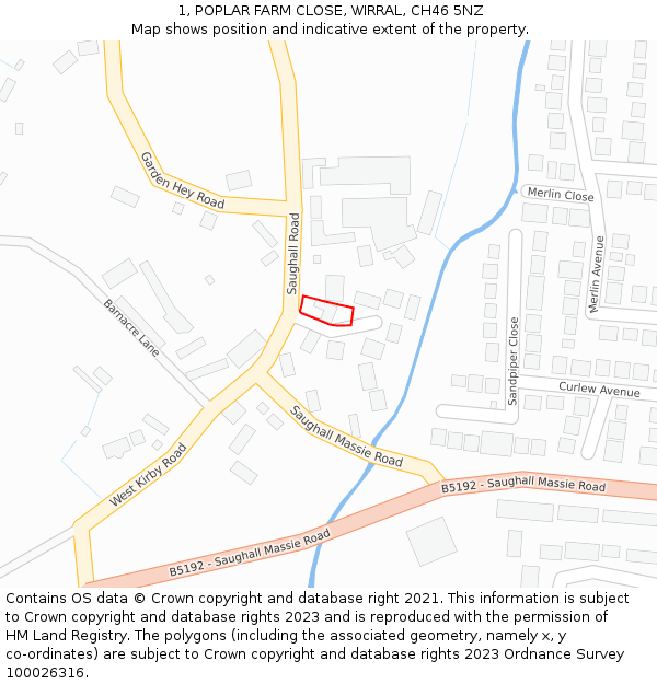 1, POPLAR FARM CLOSE, WIRRAL, CH46 5NZ: Location map and indicative extent of plot