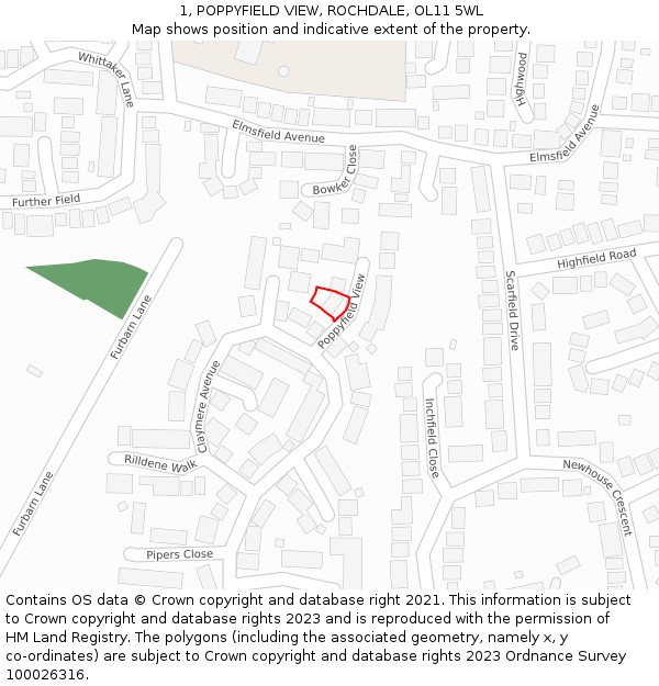 1, POPPYFIELD VIEW, ROCHDALE, OL11 5WL: Location map and indicative extent of plot