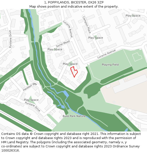 1, POPPYLANDS, BICESTER, OX26 3ZP: Location map and indicative extent of plot