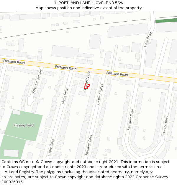 1, PORTLAND LANE, HOVE, BN3 5SW: Location map and indicative extent of plot