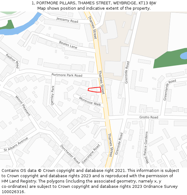 1, PORTMORE PILLARS, THAMES STREET, WEYBRIDGE, KT13 8JW: Location map and indicative extent of plot