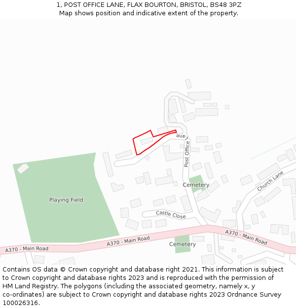 1, POST OFFICE LANE, FLAX BOURTON, BRISTOL, BS48 3PZ: Location map and indicative extent of plot