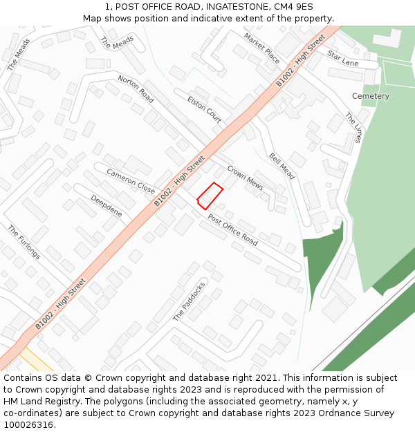 1, POST OFFICE ROAD, INGATESTONE, CM4 9ES: Location map and indicative extent of plot