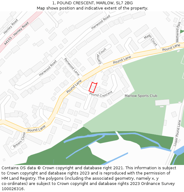 1, POUND CRESCENT, MARLOW, SL7 2BG: Location map and indicative extent of plot