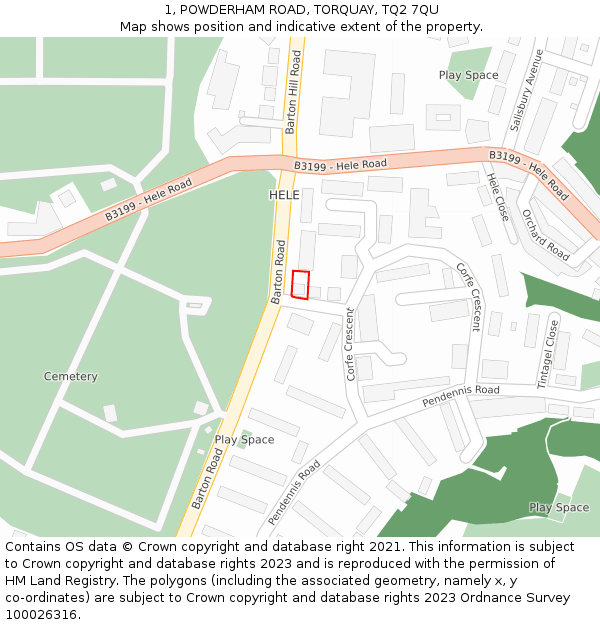 1, POWDERHAM ROAD, TORQUAY, TQ2 7QU: Location map and indicative extent of plot