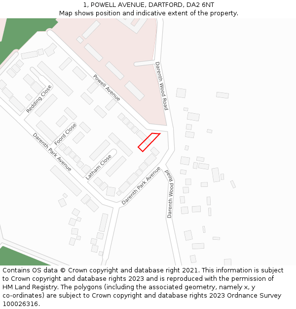 1, POWELL AVENUE, DARTFORD, DA2 6NT: Location map and indicative extent of plot