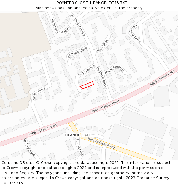 1, POYNTER CLOSE, HEANOR, DE75 7XE: Location map and indicative extent of plot