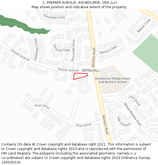 1, PREMIER AVENUE, ASHBOURNE, DE6 1LH: Location map and indicative extent of plot