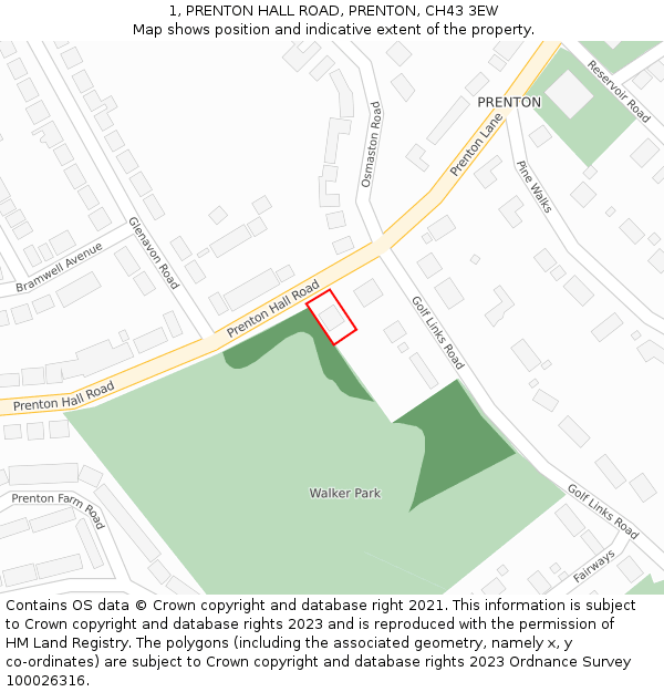 1, PRENTON HALL ROAD, PRENTON, CH43 3EW: Location map and indicative extent of plot