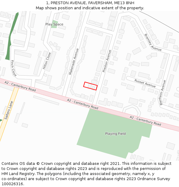 1, PRESTON AVENUE, FAVERSHAM, ME13 8NH: Location map and indicative extent of plot