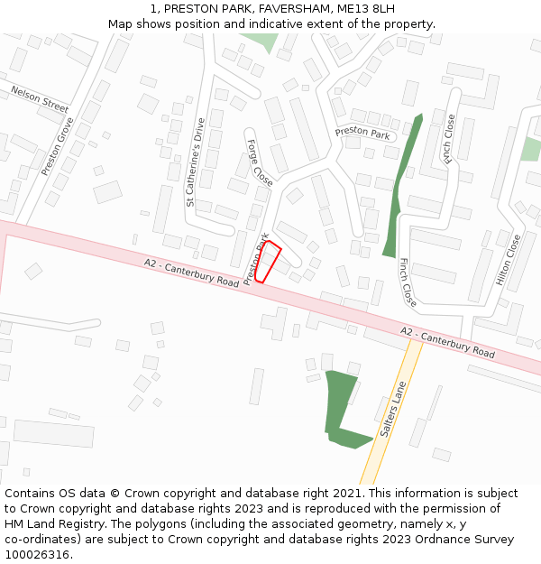 1, PRESTON PARK, FAVERSHAM, ME13 8LH: Location map and indicative extent of plot