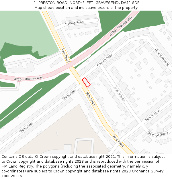 1, PRESTON ROAD, NORTHFLEET, GRAVESEND, DA11 8DF: Location map and indicative extent of plot
