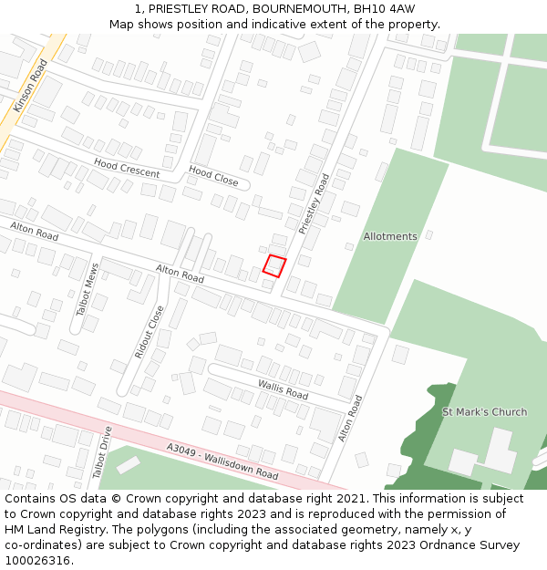 1, PRIESTLEY ROAD, BOURNEMOUTH, BH10 4AW: Location map and indicative extent of plot