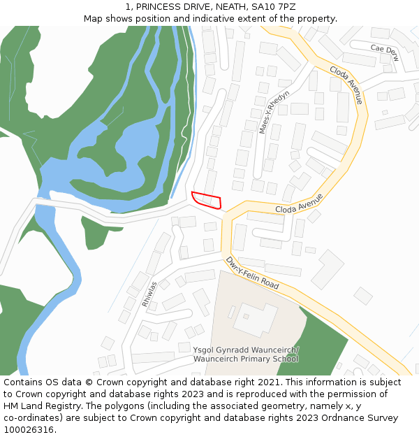 1, PRINCESS DRIVE, NEATH, SA10 7PZ: Location map and indicative extent of plot