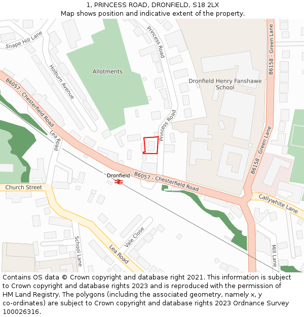 1, PRINCESS ROAD, DRONFIELD, S18 2LX: Location map and indicative extent of plot