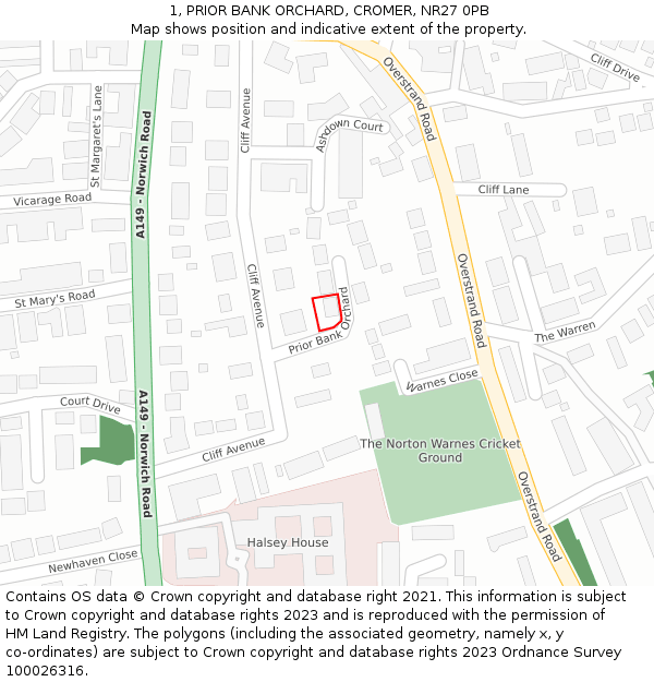 1, PRIOR BANK ORCHARD, CROMER, NR27 0PB: Location map and indicative extent of plot