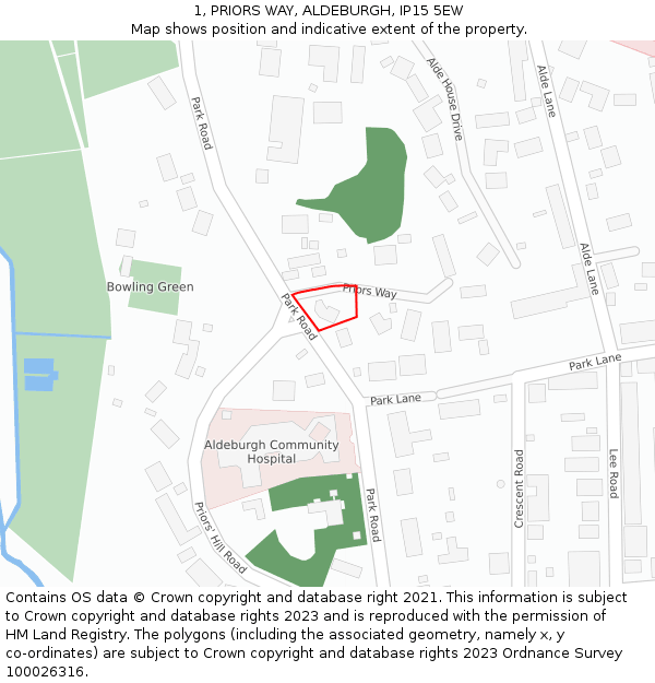 1, PRIORS WAY, ALDEBURGH, IP15 5EW: Location map and indicative extent of plot