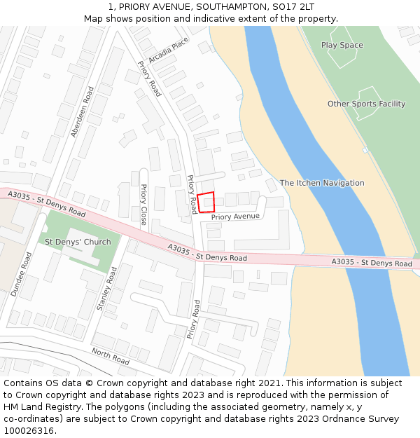 1, PRIORY AVENUE, SOUTHAMPTON, SO17 2LT: Location map and indicative extent of plot