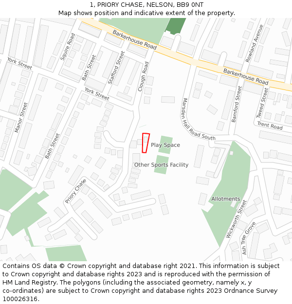 1, PRIORY CHASE, NELSON, BB9 0NT: Location map and indicative extent of plot