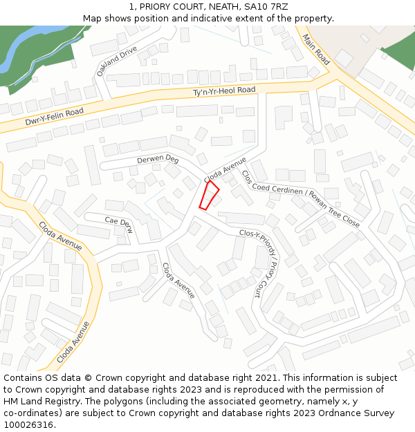 1, PRIORY COURT, NEATH, SA10 7RZ: Location map and indicative extent of plot