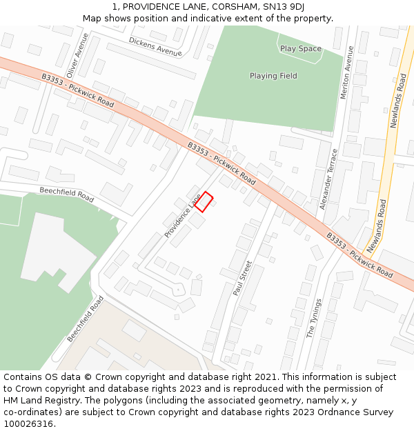 1, PROVIDENCE LANE, CORSHAM, SN13 9DJ: Location map and indicative extent of plot