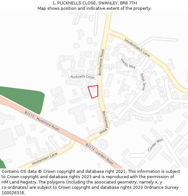 1, PUCKNELLS CLOSE, SWANLEY, BR8 7TH: Location map and indicative extent of plot