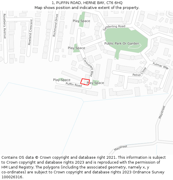 1, PUFFIN ROAD, HERNE BAY, CT6 6HQ: Location map and indicative extent of plot