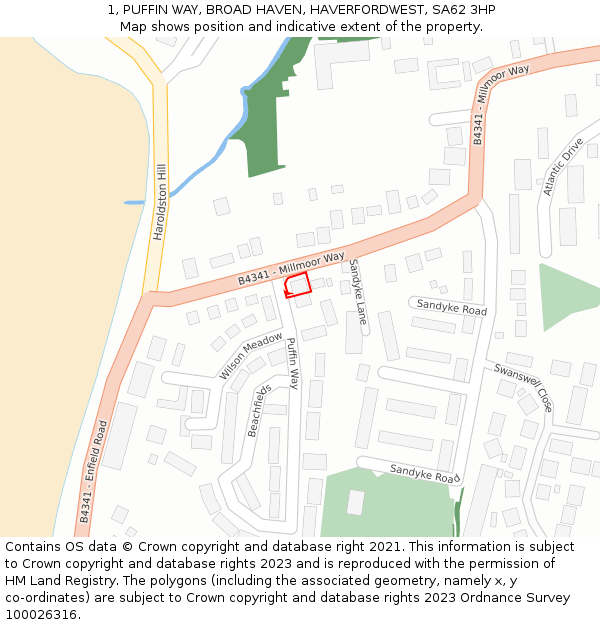 1, PUFFIN WAY, BROAD HAVEN, HAVERFORDWEST, SA62 3HP: Location map and indicative extent of plot