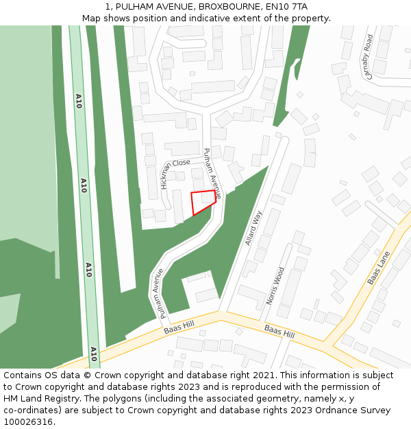 1, PULHAM AVENUE, BROXBOURNE, EN10 7TA: Location map and indicative extent of plot