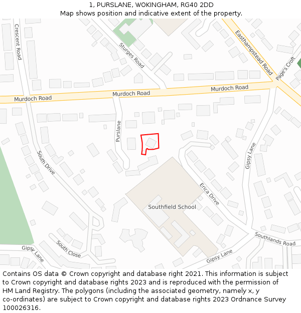 1, PURSLANE, WOKINGHAM, RG40 2DD: Location map and indicative extent of plot