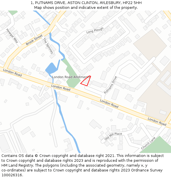 1, PUTNAMS DRIVE, ASTON CLINTON, AYLESBURY, HP22 5HH: Location map and indicative extent of plot