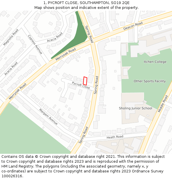 1, PYCROFT CLOSE, SOUTHAMPTON, SO19 2QE: Location map and indicative extent of plot