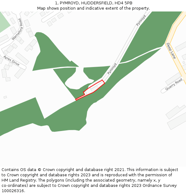 1, PYMROYD, HUDDERSFIELD, HD4 5PB: Location map and indicative extent of plot