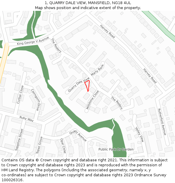 1, QUARRY DALE VIEW, MANSFIELD, NG18 4UL: Location map and indicative extent of plot