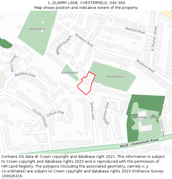 1, QUARRY LANE, CHESTERFIELD, S40 3AS: Location map and indicative extent of plot