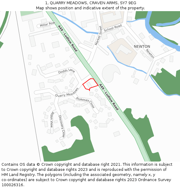 1, QUARRY MEADOWS, CRAVEN ARMS, SY7 9EG: Location map and indicative extent of plot