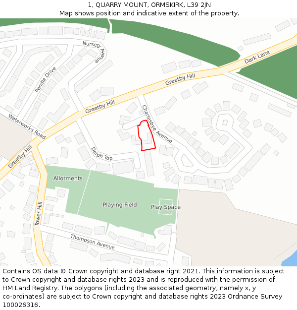 1, QUARRY MOUNT, ORMSKIRK, L39 2JN: Location map and indicative extent of plot