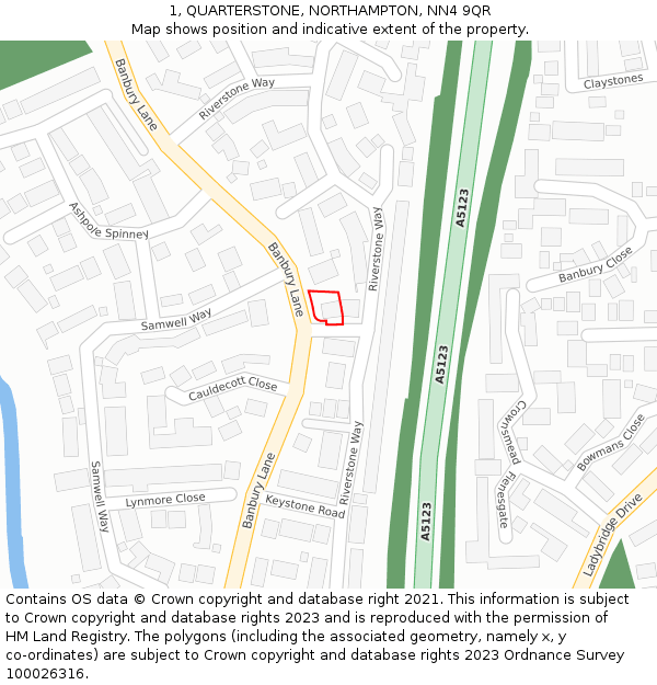 1, QUARTERSTONE, NORTHAMPTON, NN4 9QR: Location map and indicative extent of plot